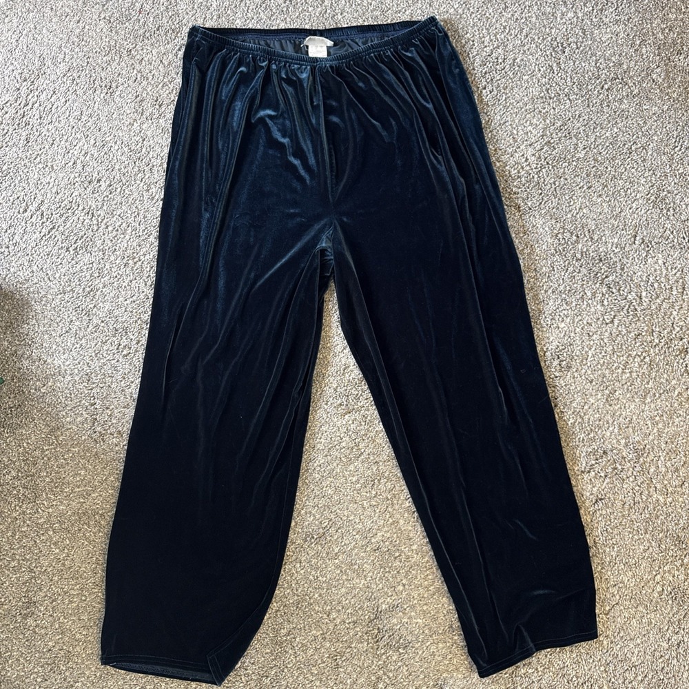 Kathie Lee Women's Velvet Dark Green Wide Leg Stretch Waist Pants Plus Size 26W